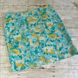 Talbots Aqua and Yellow Watercolor Pencil Skirt